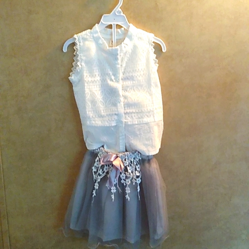 White and gray shirt and skirt set